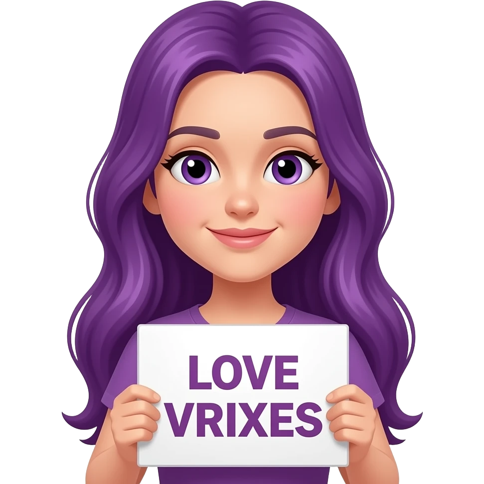 girl with long purple hair with a LOVE VRIXES sign emoji
