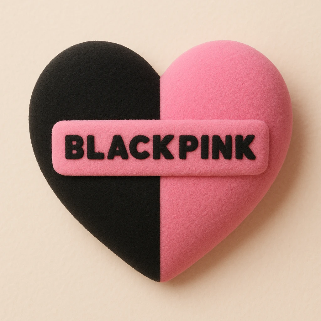 BLACKPINK-inspired object, black and pink colors, fuzzy and collectible toy appearance emoji