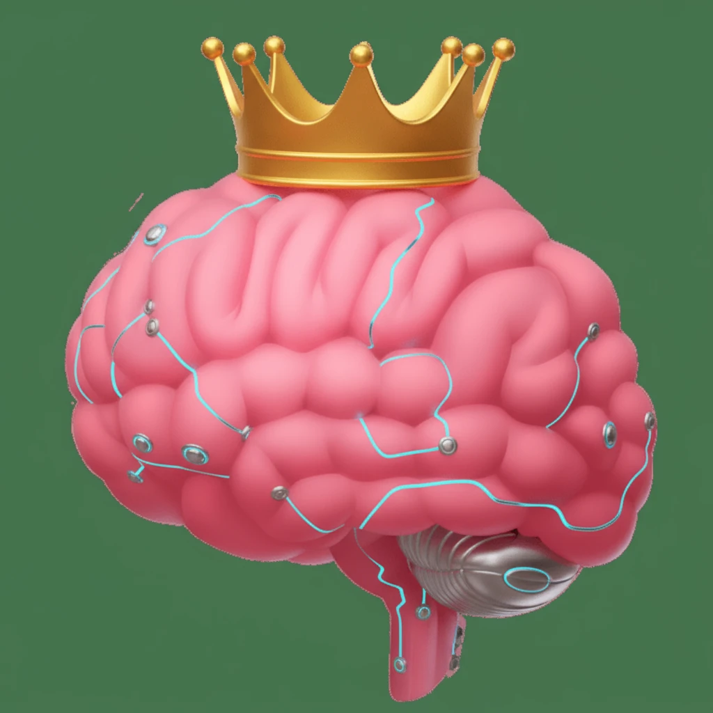 В той же стилистике сгенерируй иконку мозга-робота, на который надета корона без драгоценностей прозрачный фон emoji