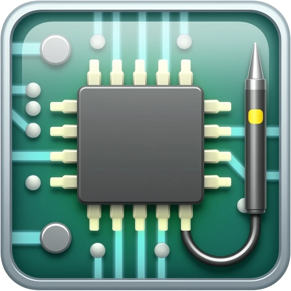 An icon featuring circuit boards, glowing wires, and a multimeter, nose form png emoji