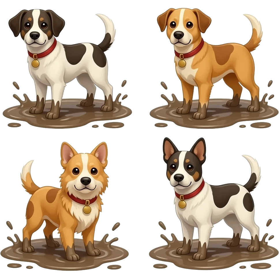 Six dogs in mud puddle emoji