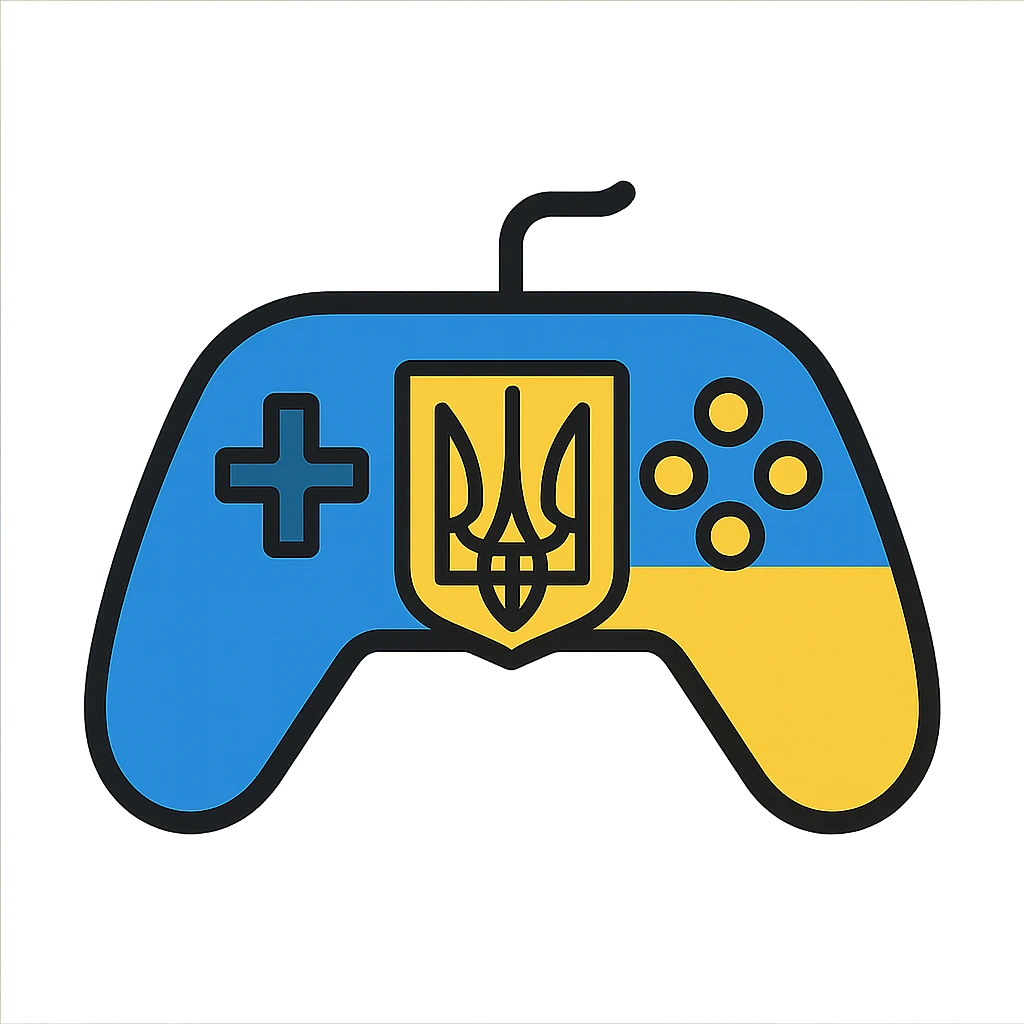 Gamepad featuring Ukraine's coat of arms, icon style, blue and yellow colors emoji