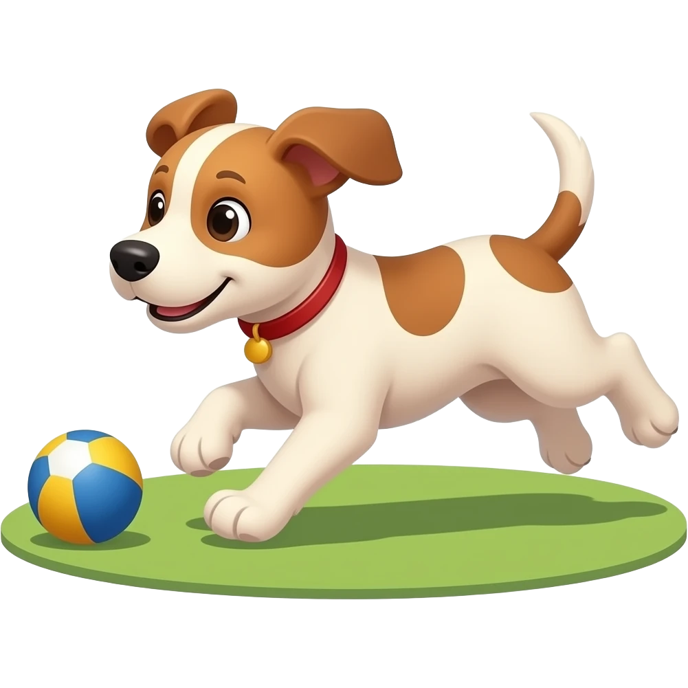 Drawing of an active puppy. He runs on all fours while rolling a ball on the playground. emoji