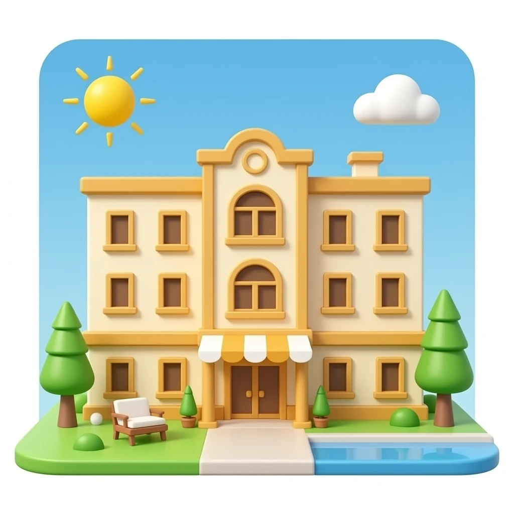 The Carrisa: 3D emoji style, glossy surface, soft shadows, white background, centered, no text,hotel , gold and warm cream tones, emoji