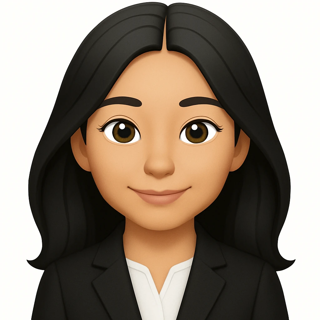 Change the girl's outfit to a more professional look suitable for a marketing coordinator, such as a blazer or smart blouse, keeping the olive brown complexion, long black hair, brown eyes, and closed-mouth smile in emoji style emoji