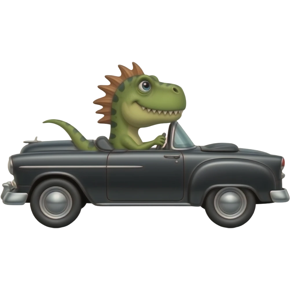 dinosaur driving black 1955 chevy side view emoji
