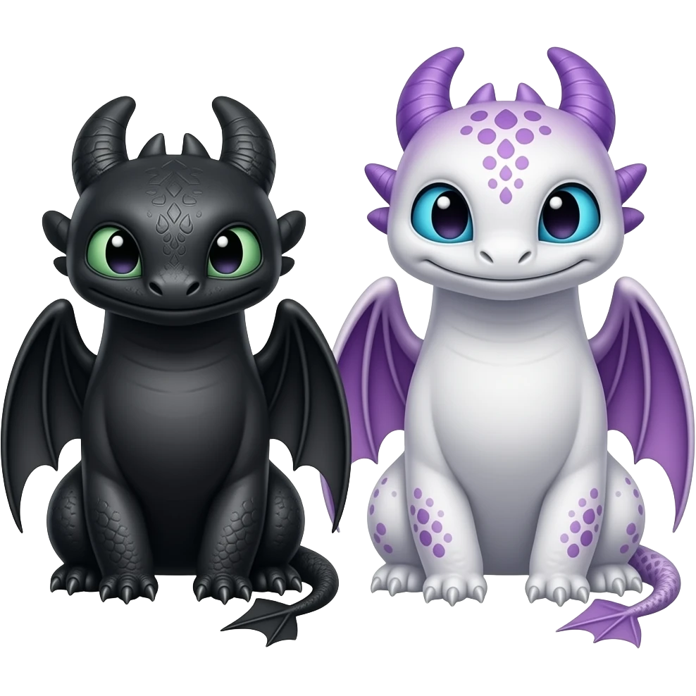 White/black how to train ur dragon. Next to a white and purple dragon from how to train ur dragon emoji