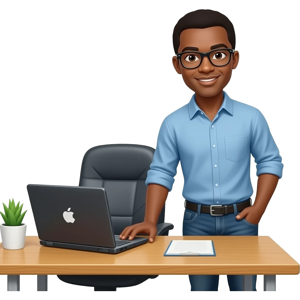A black man around the laptop emoji