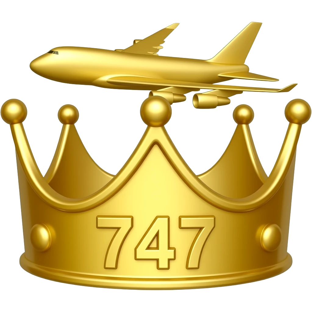 make a queen crown with airplane wings and letters 747 ingraved emoji