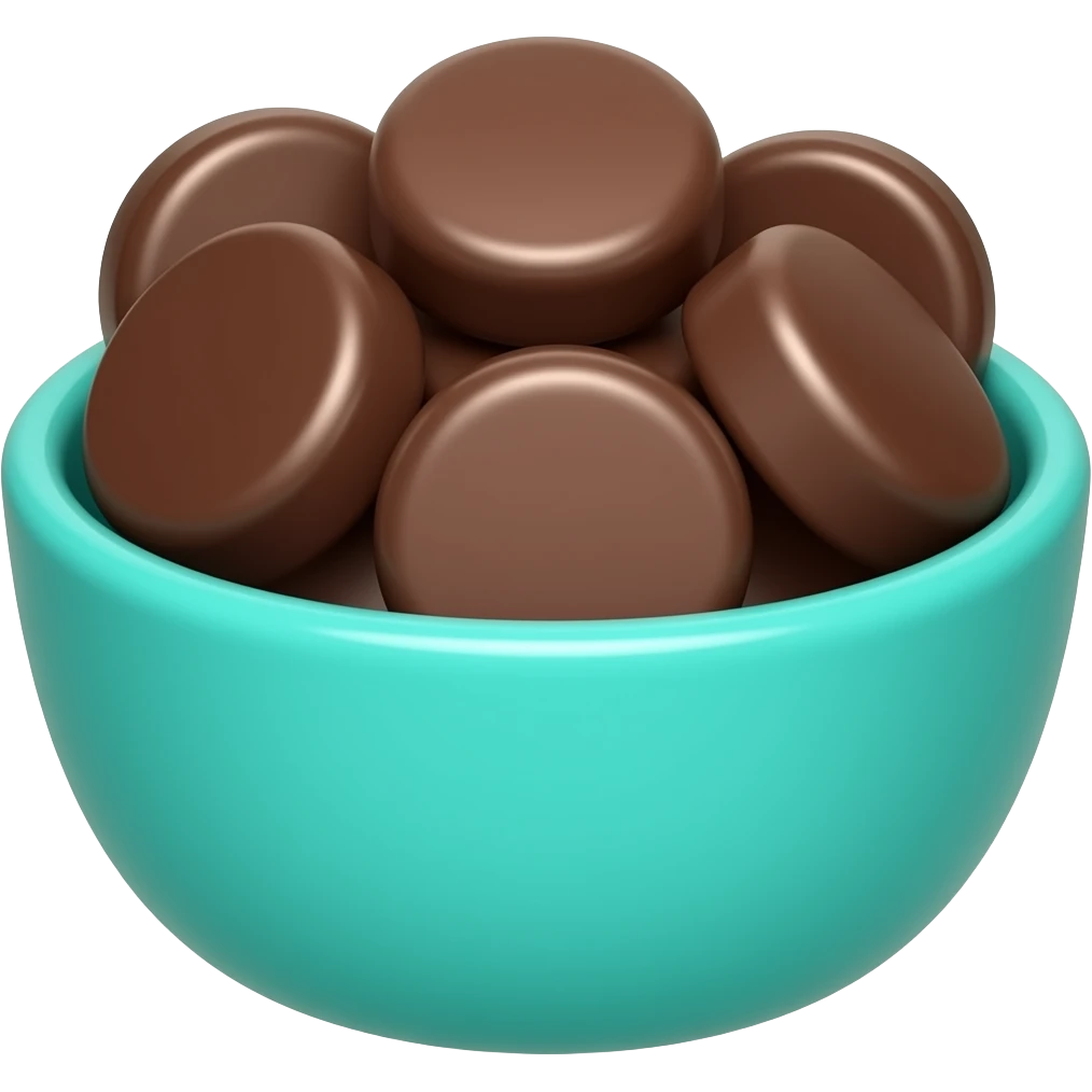 realistic small turquoise bowl of chocolate circles emoji