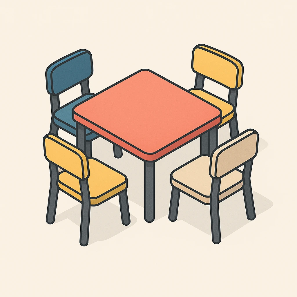 3D isometric style table with four chairs emoji
