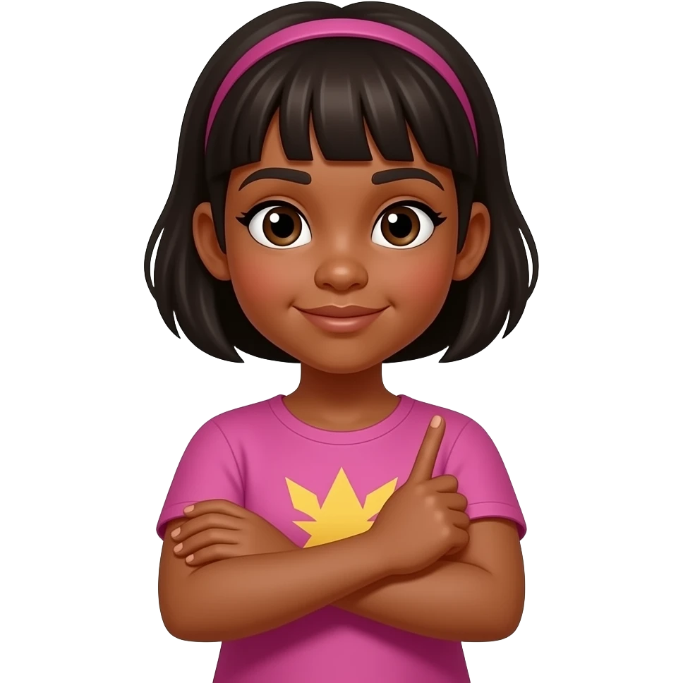 A girl doin the ‘Wakanda forever’ gesture with the arms crossedcrossing both arms over the chest with hands clenched into fists or open palms. emoji