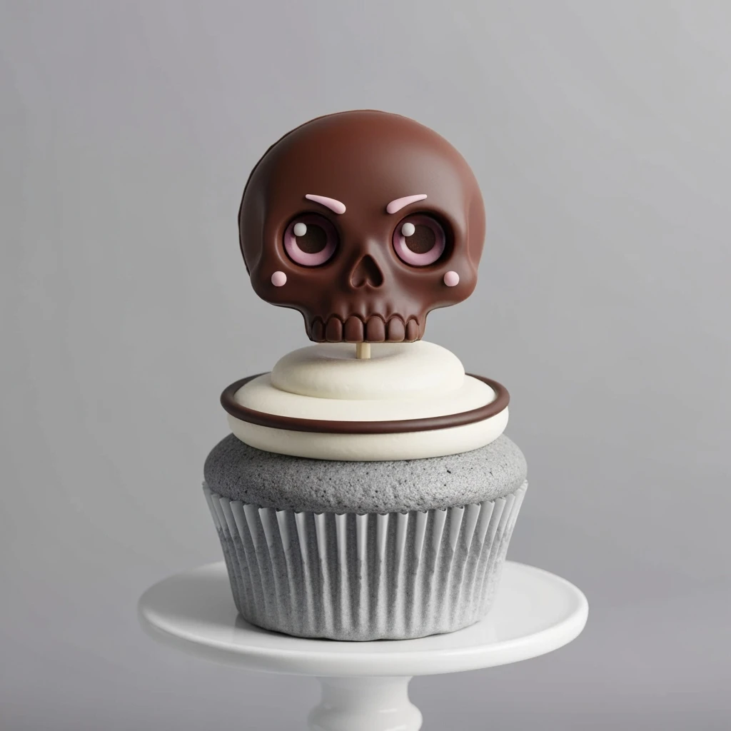 goth cupcake with skull, cute, expressive, minimal emoji