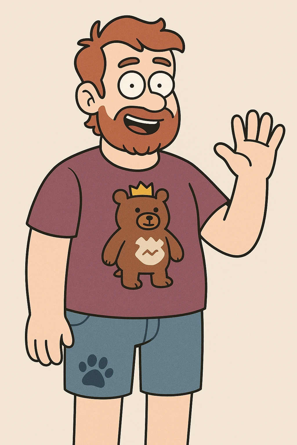 A man zigzag bears Royal t-shirt blue dogs paw jeans 🩳 a hand say hello emoji