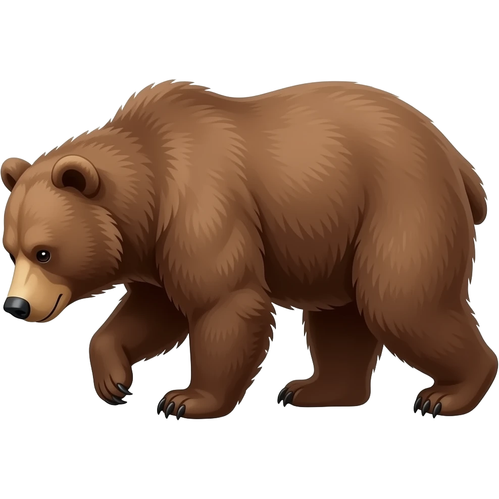 create sad brown bear, side profile, facing left, head down, full mascular body, in action (bear move) emoji
