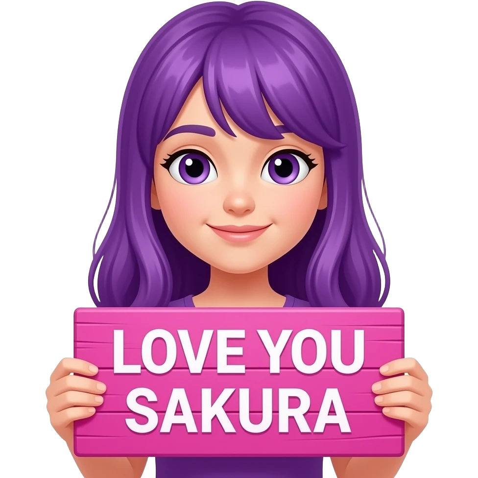 girl with long purple hair holding a LOVE YOU SAKURA sign emoji