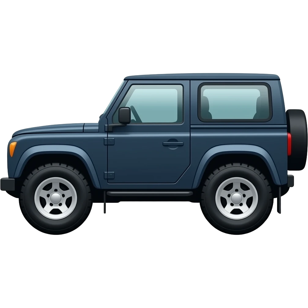 side view of an unlabeled dark-blue off-roader, classic emoji style, left facing emoji
