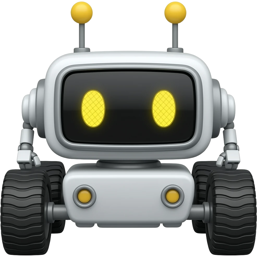Wheeled solid rectangle robotic with a cute yellow eyes emoji