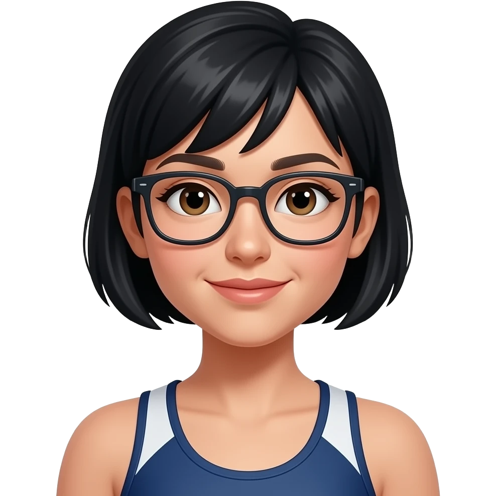 female black short hair in gym uniform wear glasses, very short hair emoji