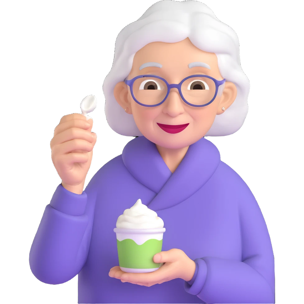 elderly woman offering yogurt emoji