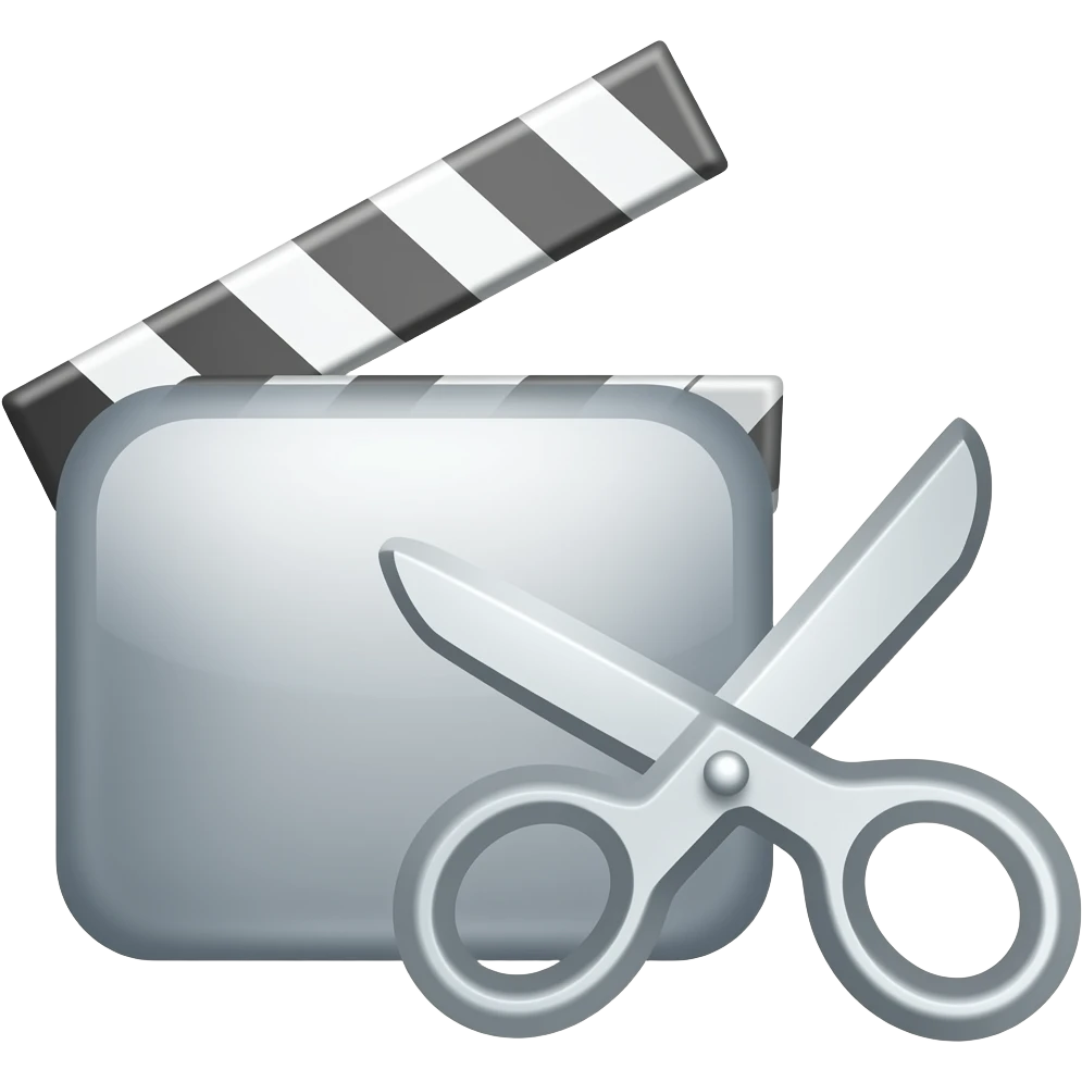 Glossy video editing icon by a video icon and scissor. emoji