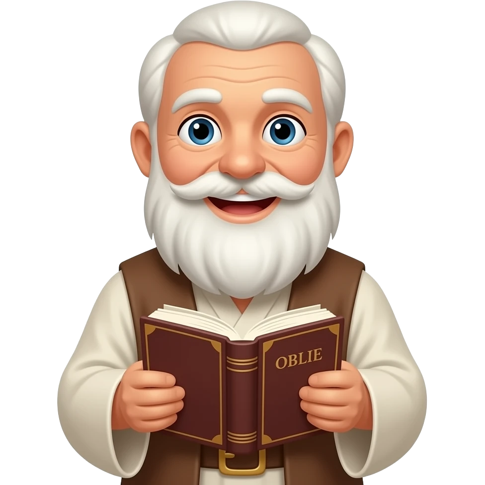 wise old man white beard smile with Bible light tan skin emoji