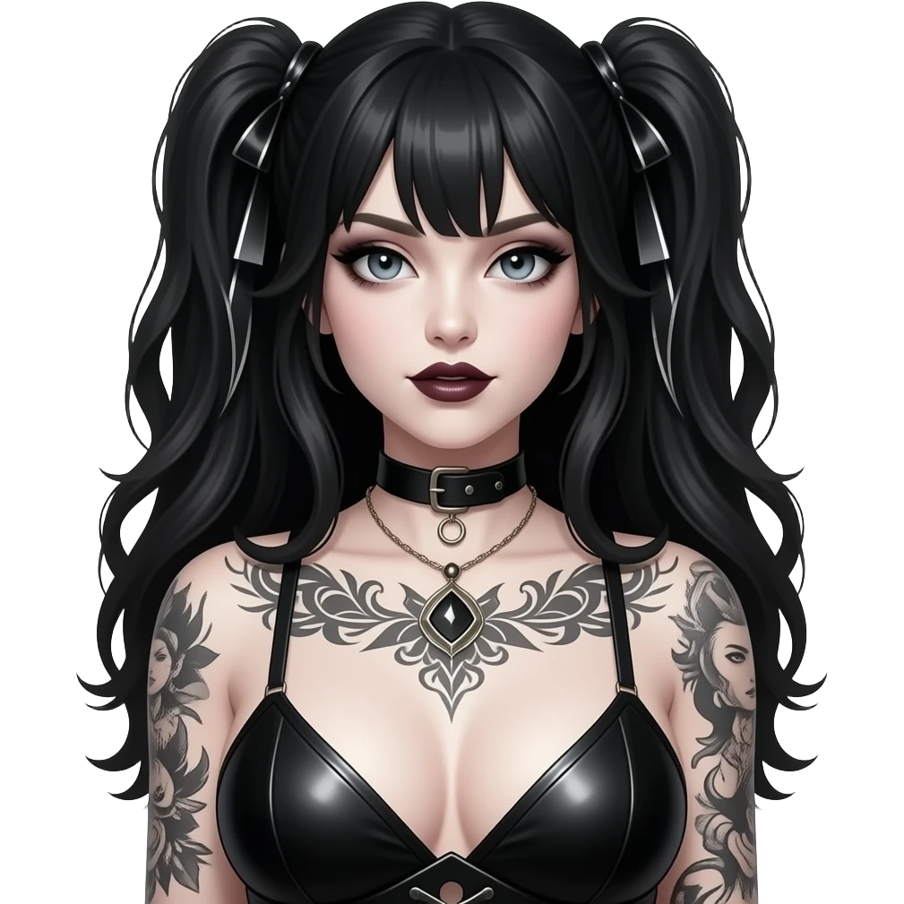 Flirty black hair goth tattoos big boob nude pail skin emoji