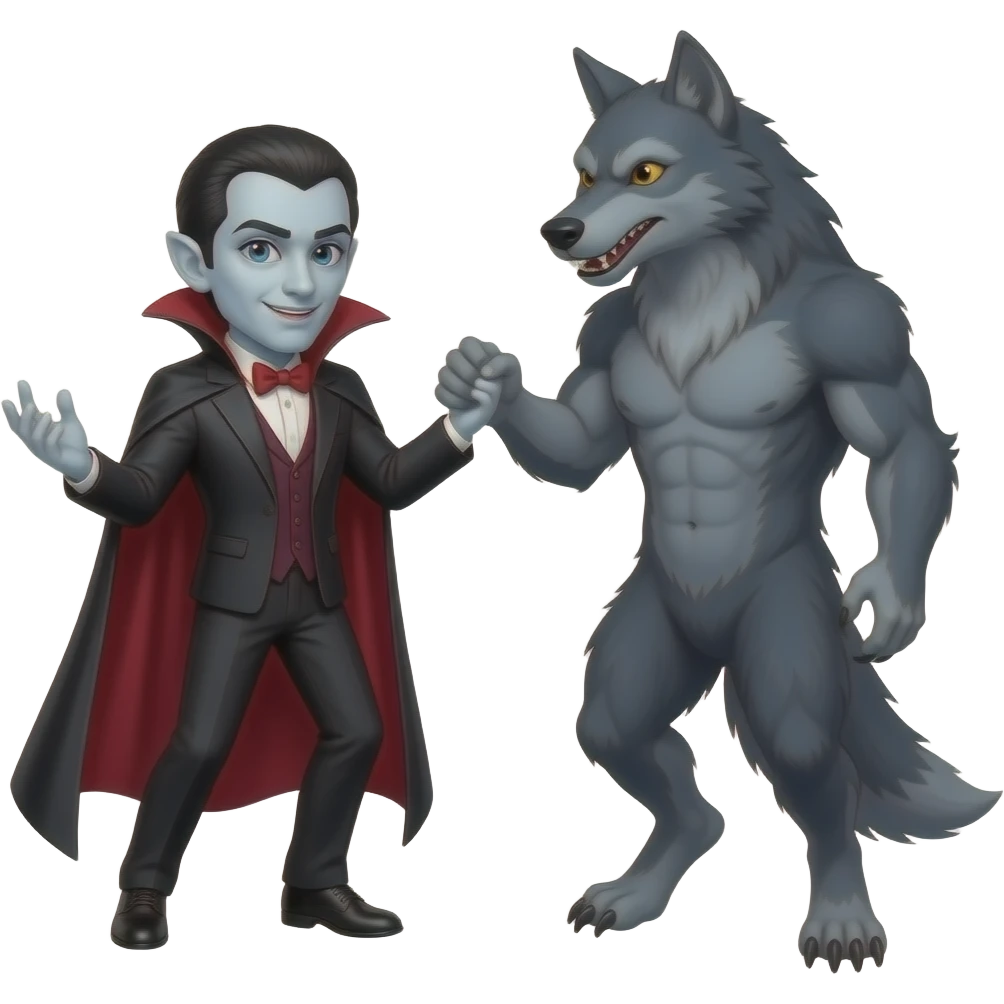 Vampire dancing with a werewolf emoji