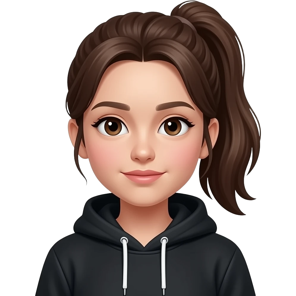 Искам да е emoji да е момиче окло 17 годишна с дъога тъмна кестянва коса с бритон черно худи emoji