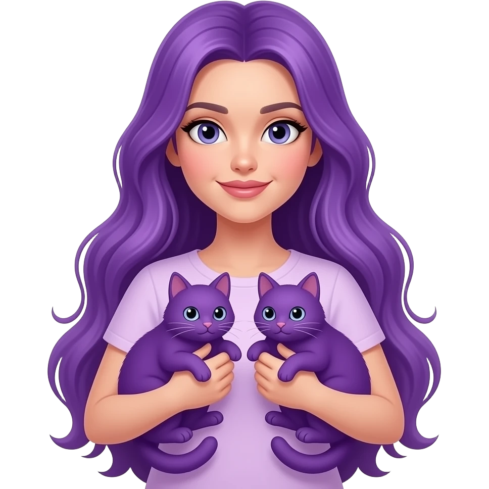 sexy girl with long purple hair and purple with cats in her arms emoji