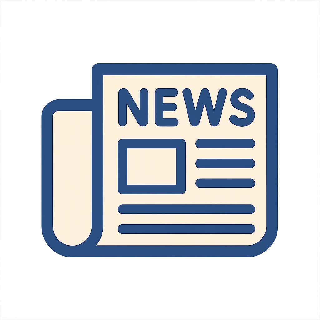 stylized newspaper icon, bold lines, minimal details, flat design emoji