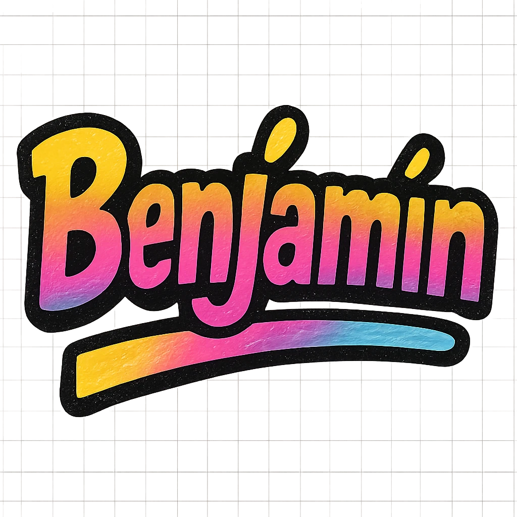 modern colorful gradient typography of the name Benjámin with dark outline, dynamic slanted or partial underline, transparent background, in the style of sample images emoji