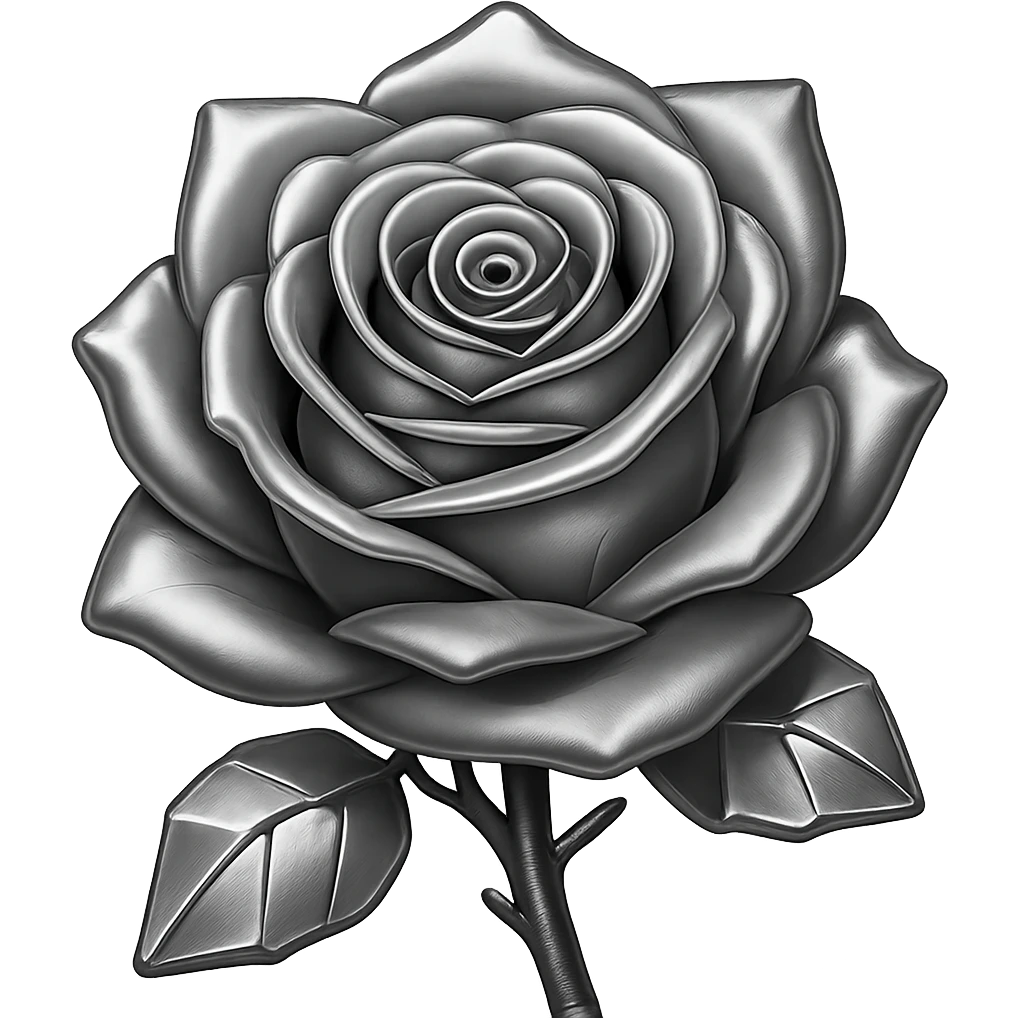 Make the rose made of ice metallic in a style that resembles emoji style, with no background. emoji