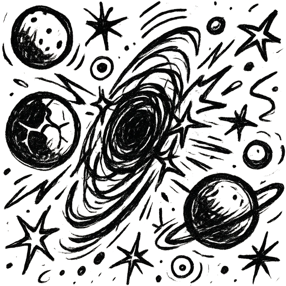 map of dark back ward -“A dark cosmic region orbiting a massive black hole. No sunlight. A dead solar system with twisted planets and moons circling in silence. Monde Noir looms in the foreground — a cracked, obsidian planet with no atmosphere. Its moon, Oblieth, floats nearby, scarred and pitted, with faint green lights glowing from within cave openings. Stars are distorted and streaked by gravitational lensing. The entire scene is heavy, quiet, and surreal.” emoji
