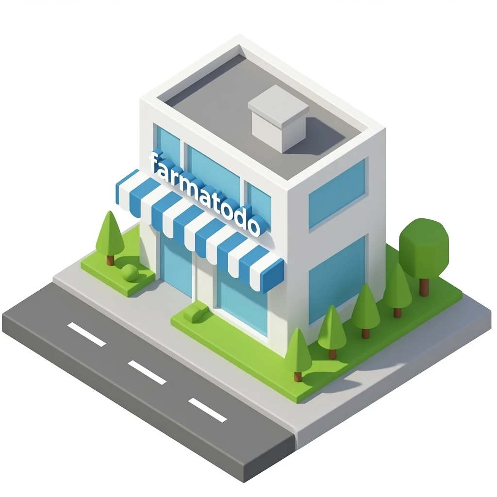 Farmacia 3D isometrico con texto que diga farmatodo emoji