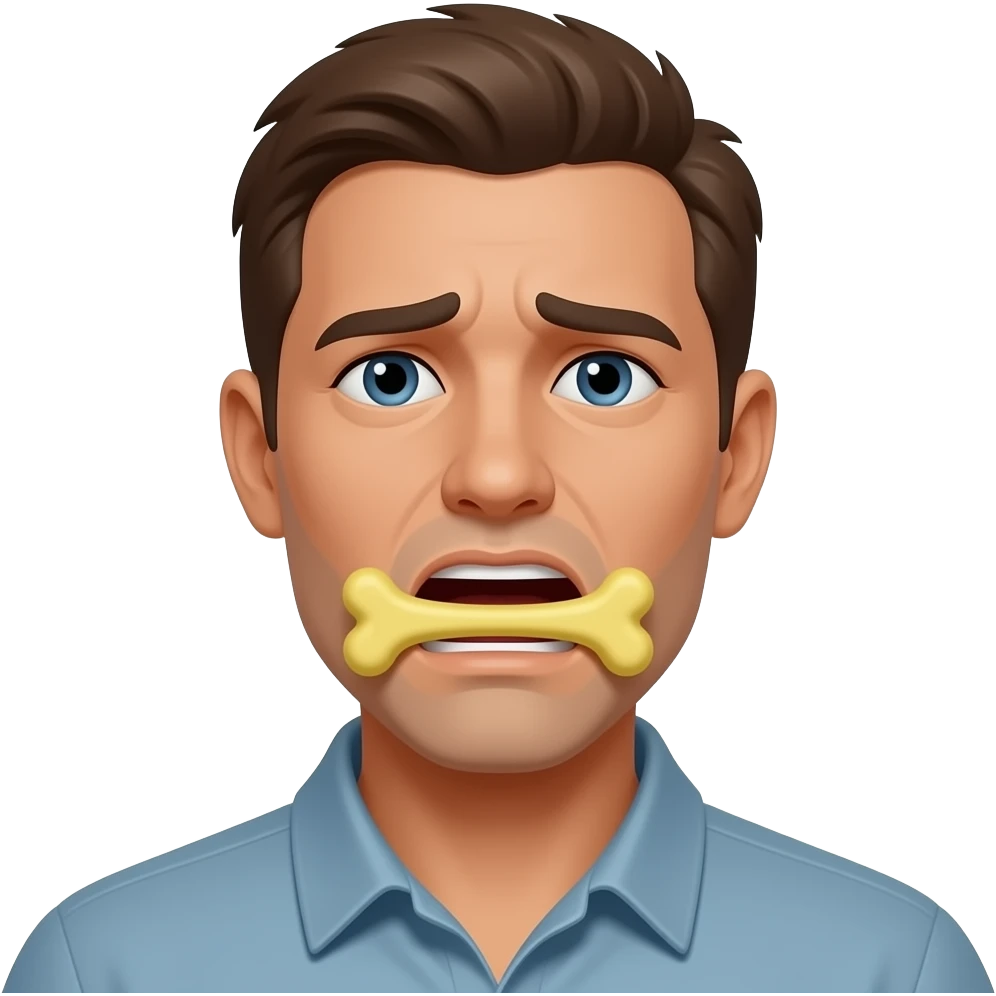 Gasping face emoji with yellow bone in mouth emoji