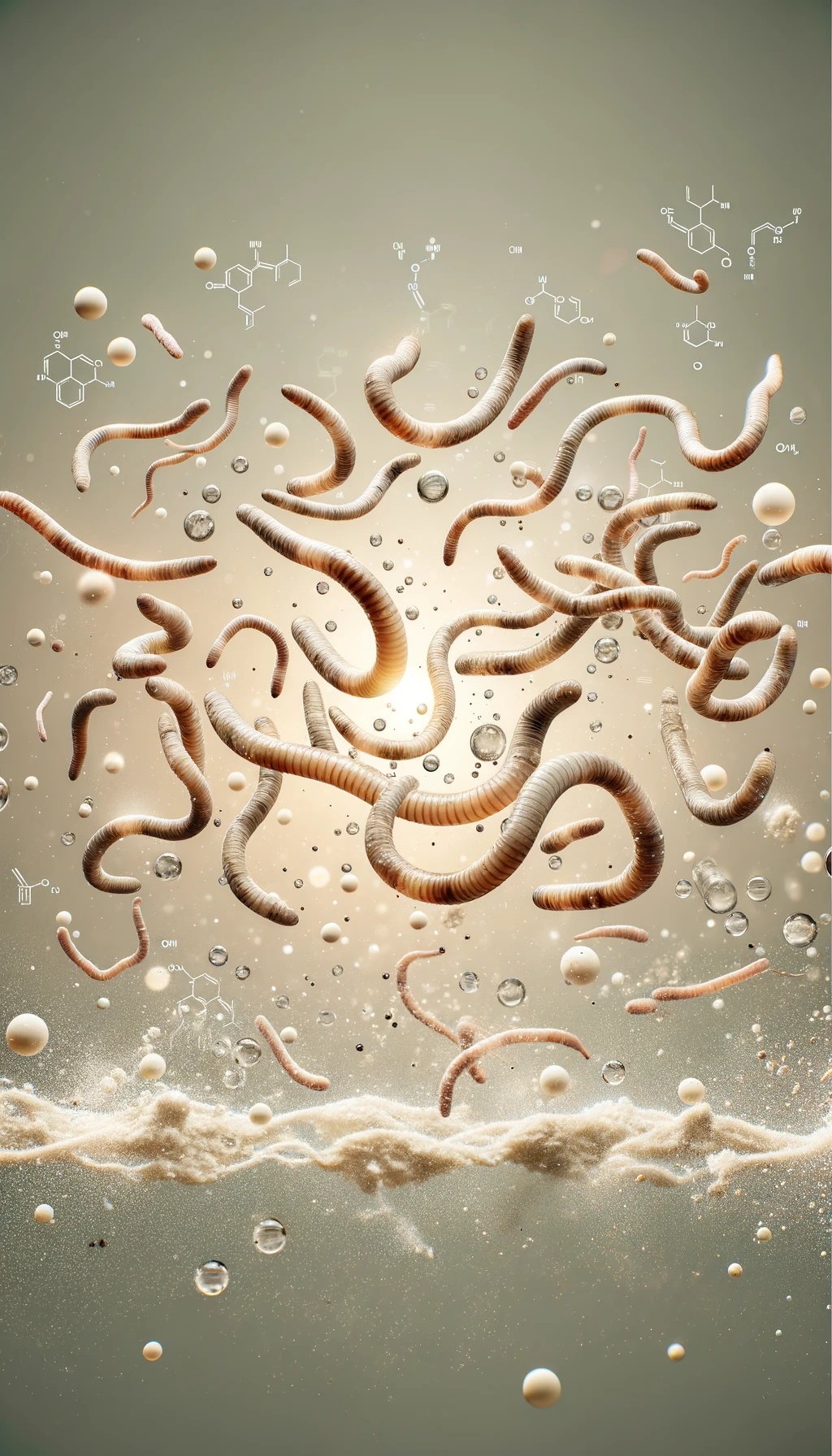 vermi beige chiaro fluttuano in aria insieme a particelle chimiche, sfondo neutro chiaro emoji