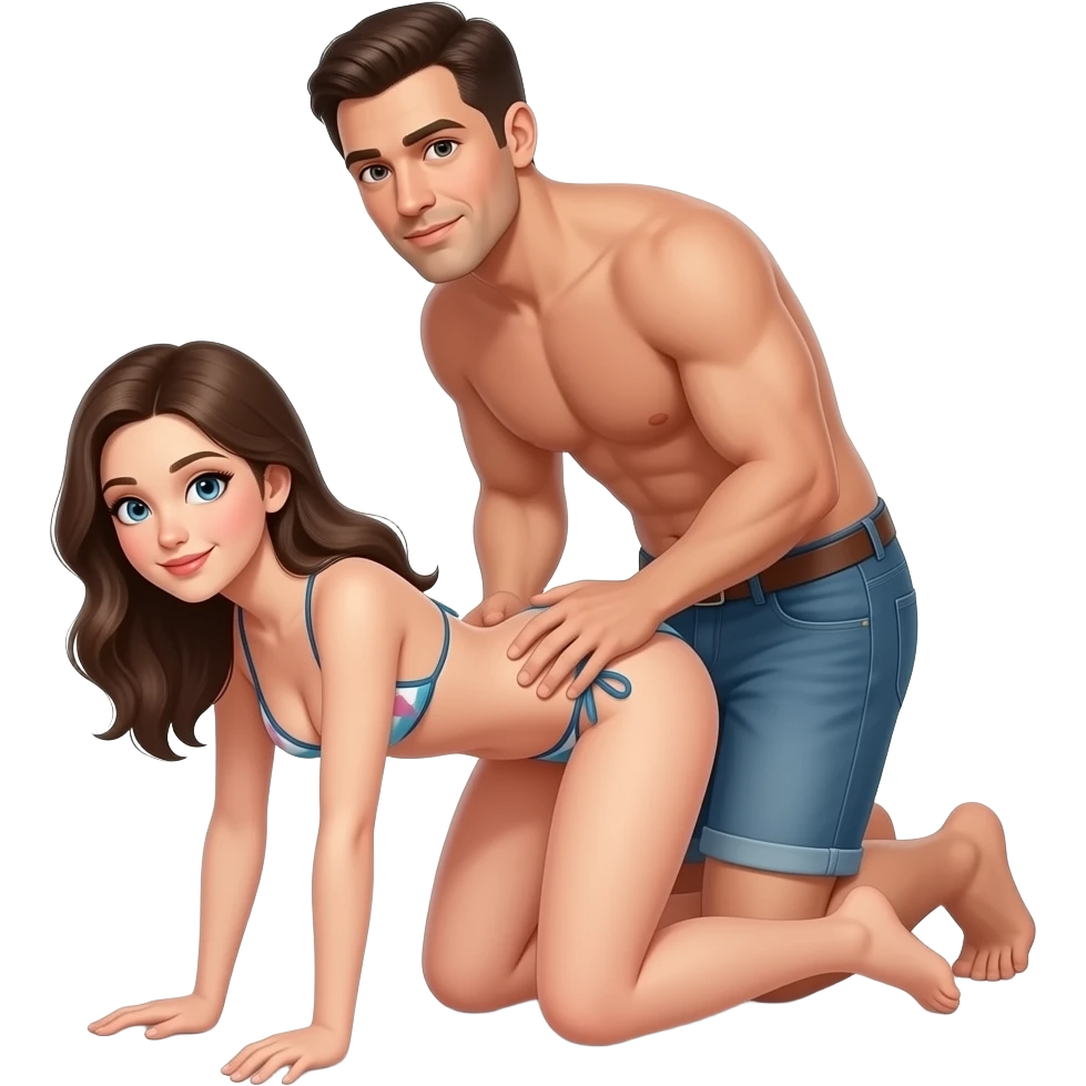 Fille à quatre pattes en bikiniAvec un homme nu qui tiens ses hanches derrière elle  coller à elle emoji