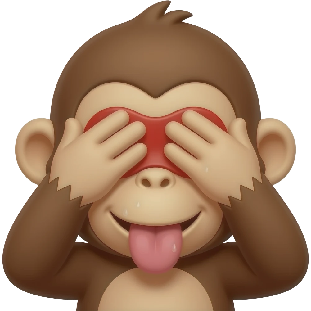un emoji de mono q se tape los ojos y q tenga la cara roja lengua a afuera y  este sudando emoji