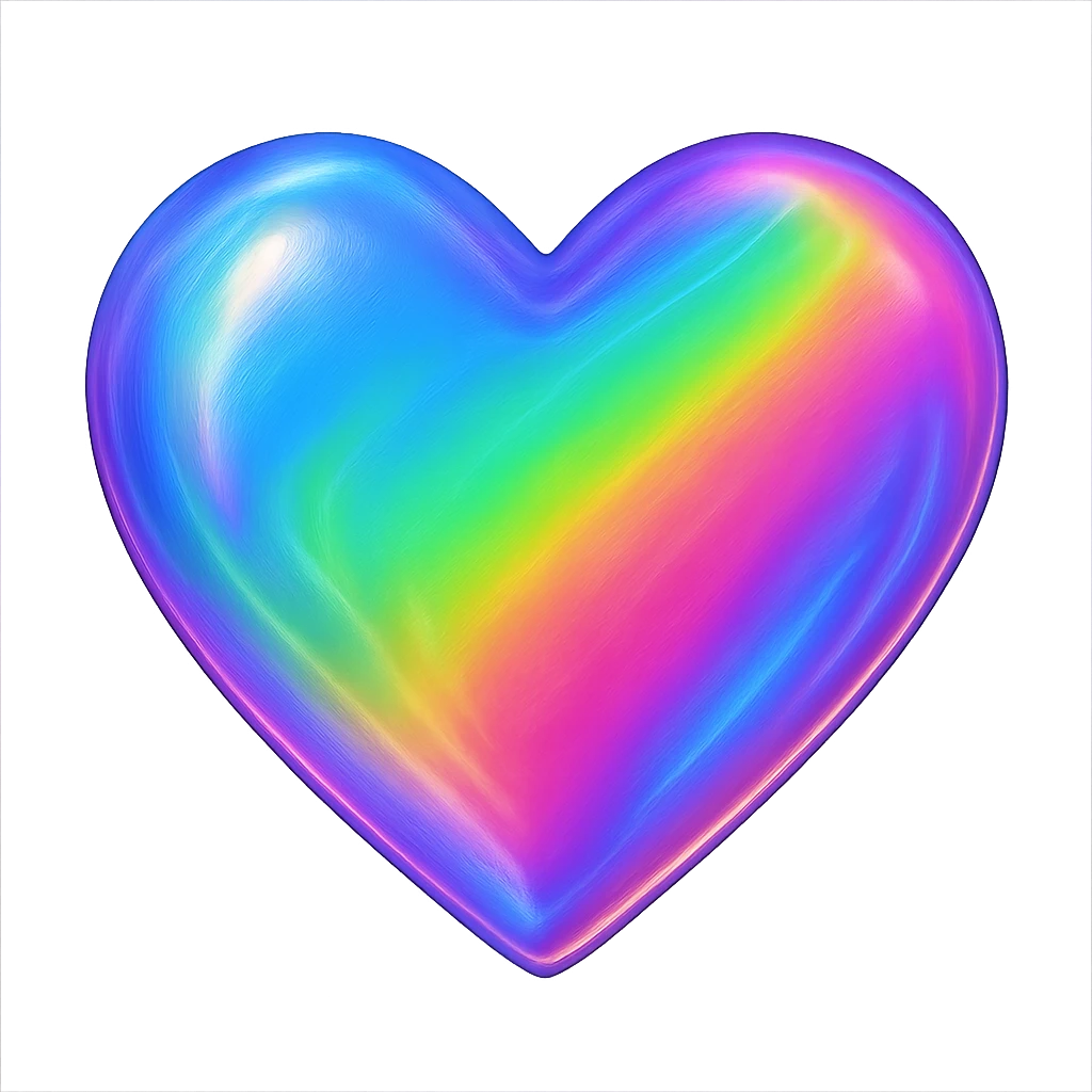 heart with a rainbow hologram effect, digital illustration style, no background emoji