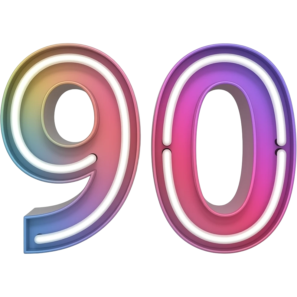 90 number in neon emoji