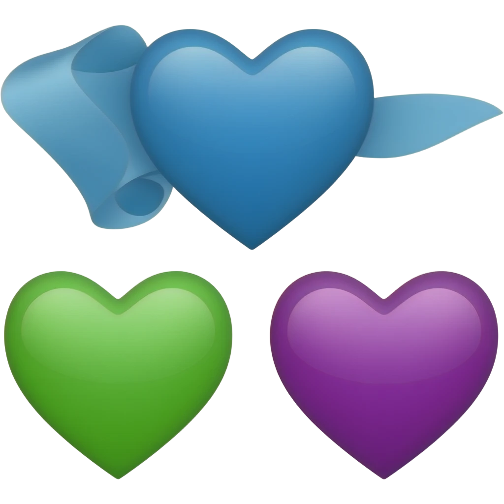 Blue heart green heart and purple heart that shows exactly the image total of 3 emoji