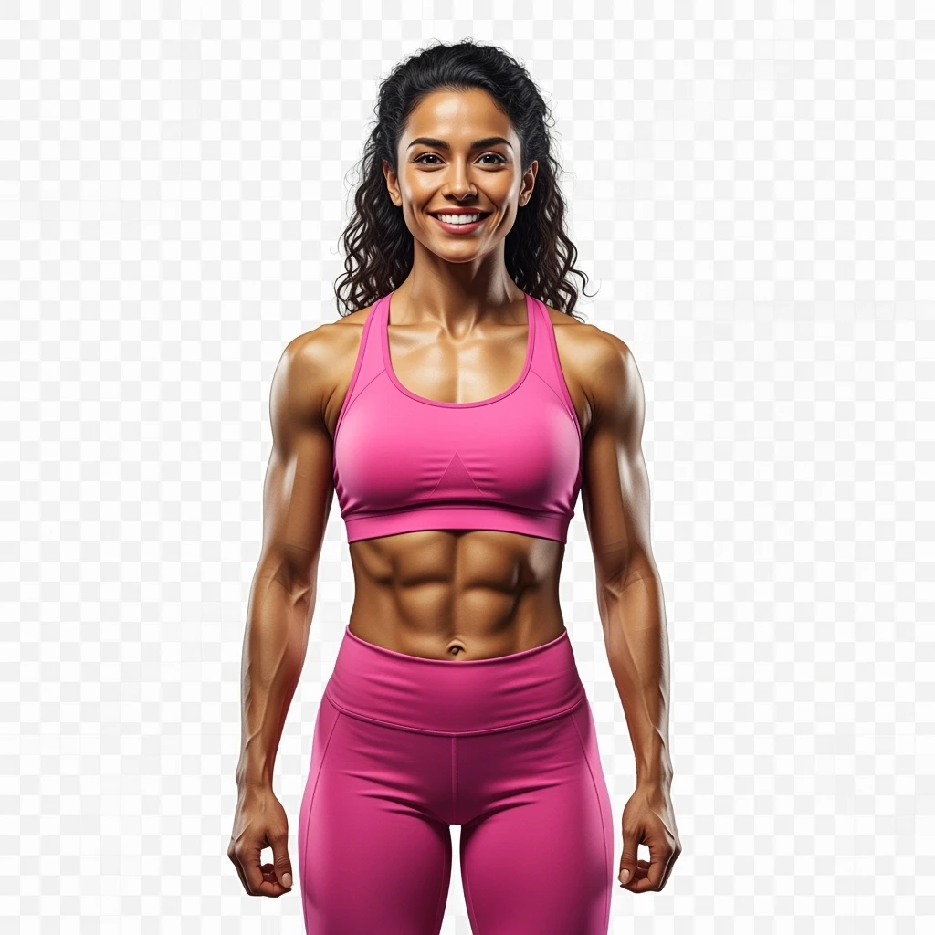 DONNA FITNESS IN FORMA, POSA FRONTALE IPERREALISTICA 4K, SENZA SFONDO emoji