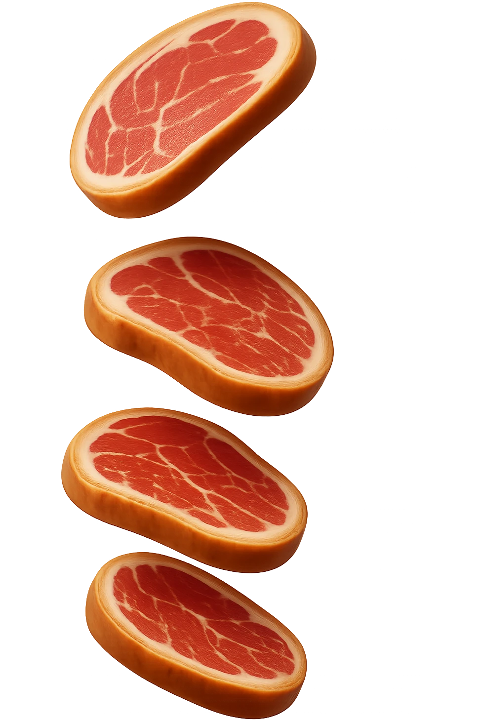 emoji stile iphone in 3d di fette di carne che cadono verticalmente dall'alto, iperrealistico 4k emoji