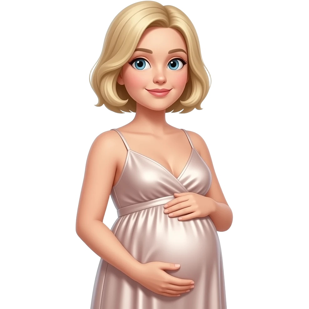 heavily pregnant woman with blond bobbed hair in satin dress emoji