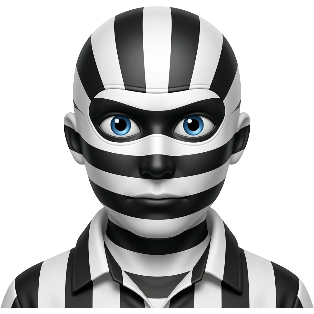 Un ladrón vestido de franjas negras y blanca con un antifaz negro emoji