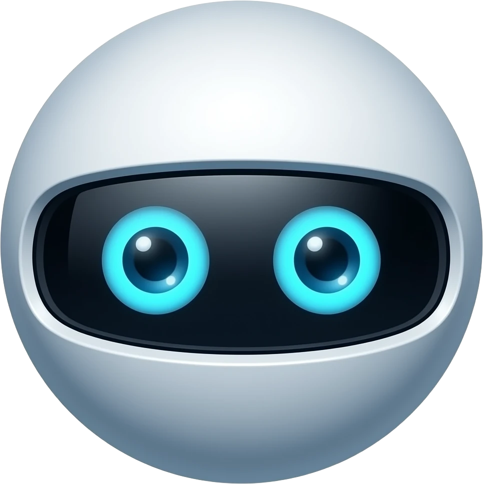 White and blue ball with a display showing blue eyes emoji