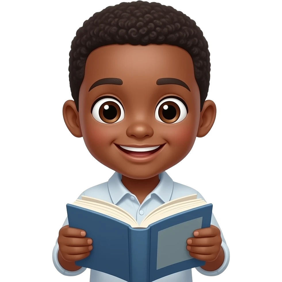 black boy reading a book looking happy emoji