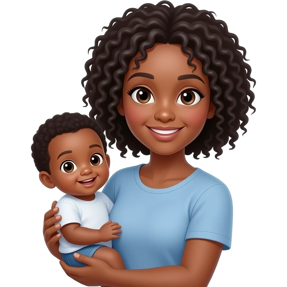 a dark skin mother with baby emoji