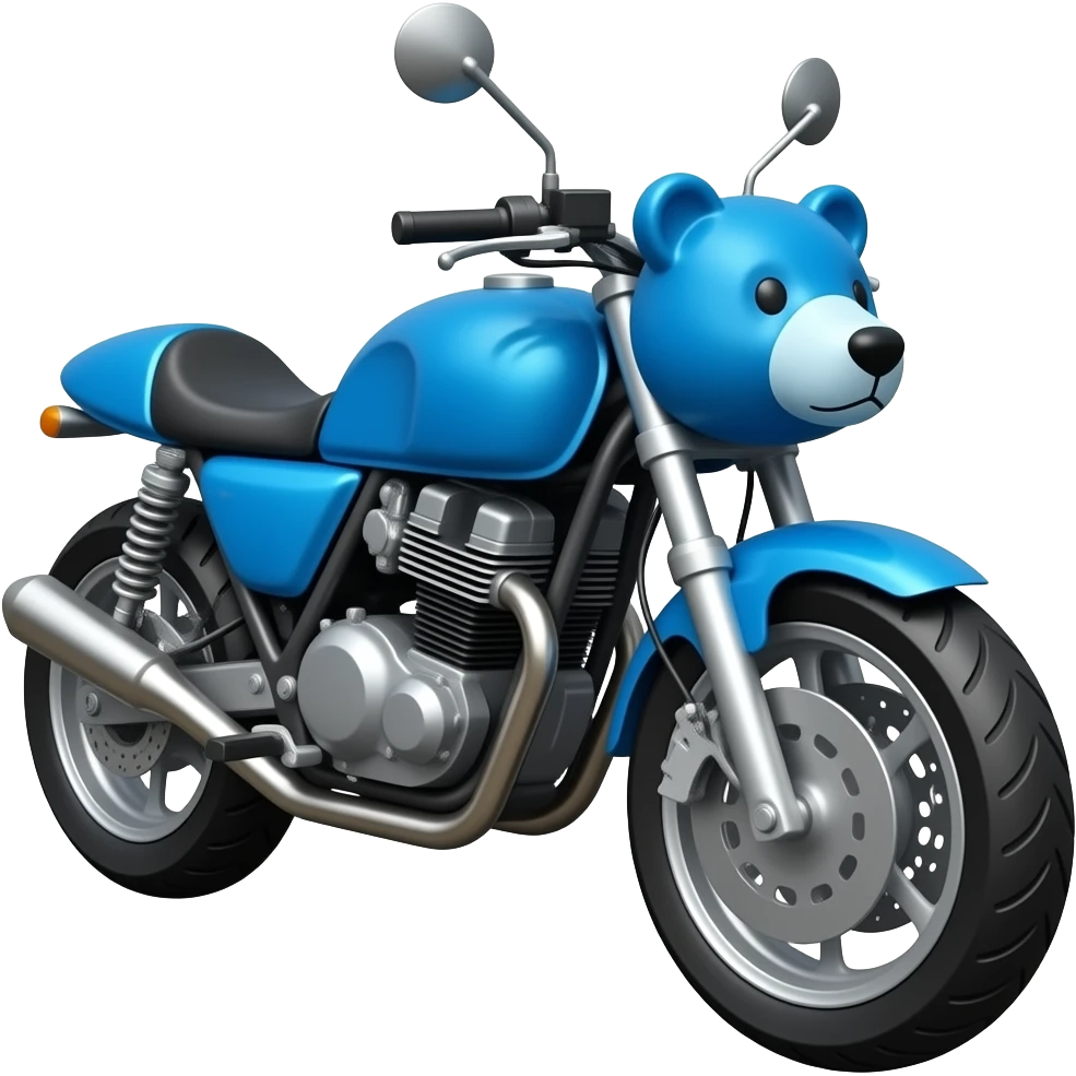 A blue metalic motorcycle with a blue bear head at the front emoji